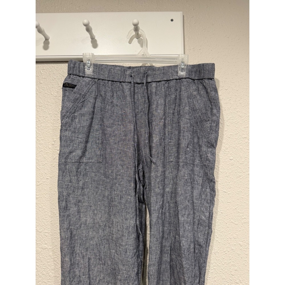 Zac & Rachel Linen Blend Pants L Blue Straight Leg Pull On Coastal Beach Minimal - Picture 2 of 5